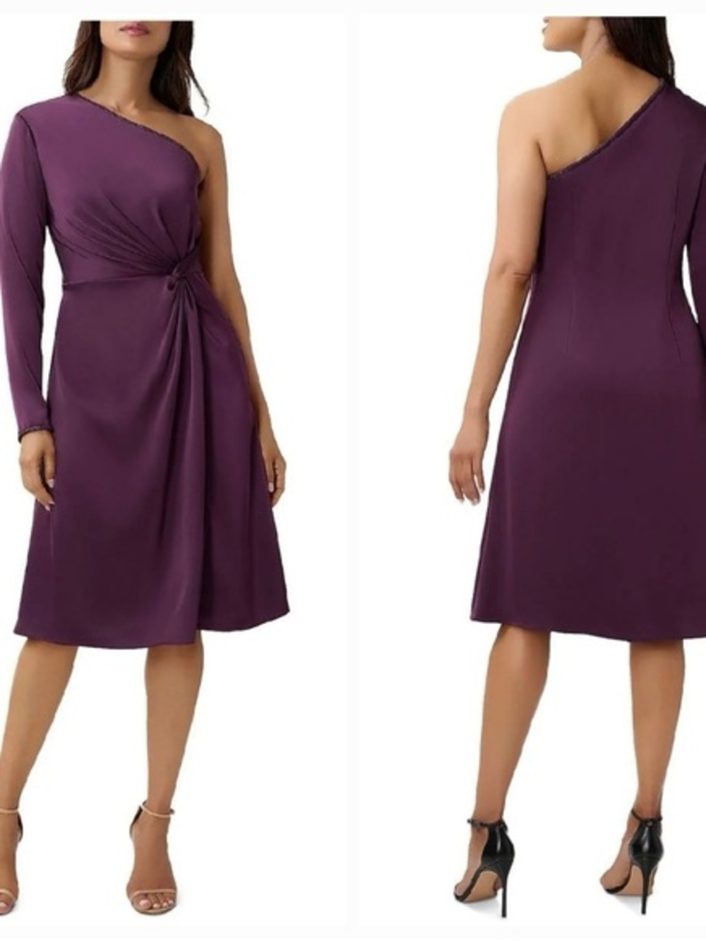 Asymmetric One-Shoulder Knot Midi Dress in Plum